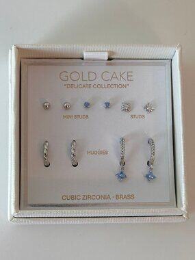 Gold Cake Delicate Collection Cubic Zirconia Brass Earrings Set